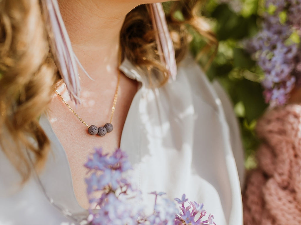 Aroma Diffuser Necklace with Lava Beads - Silver Chain