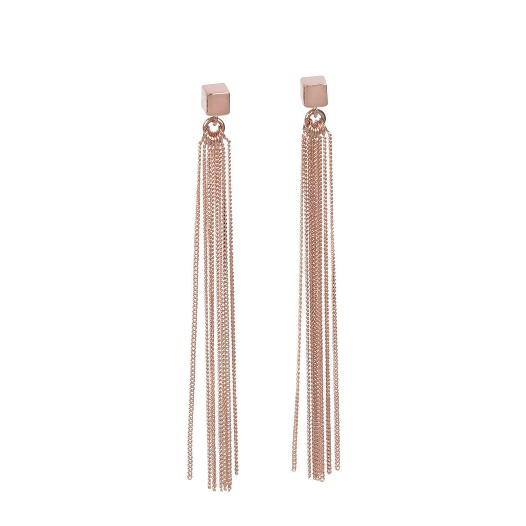 Solid C-Tassel Earrings - Rose Gold and Silver