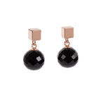 Solid Onyx Earrings - Rose Gold and Silver